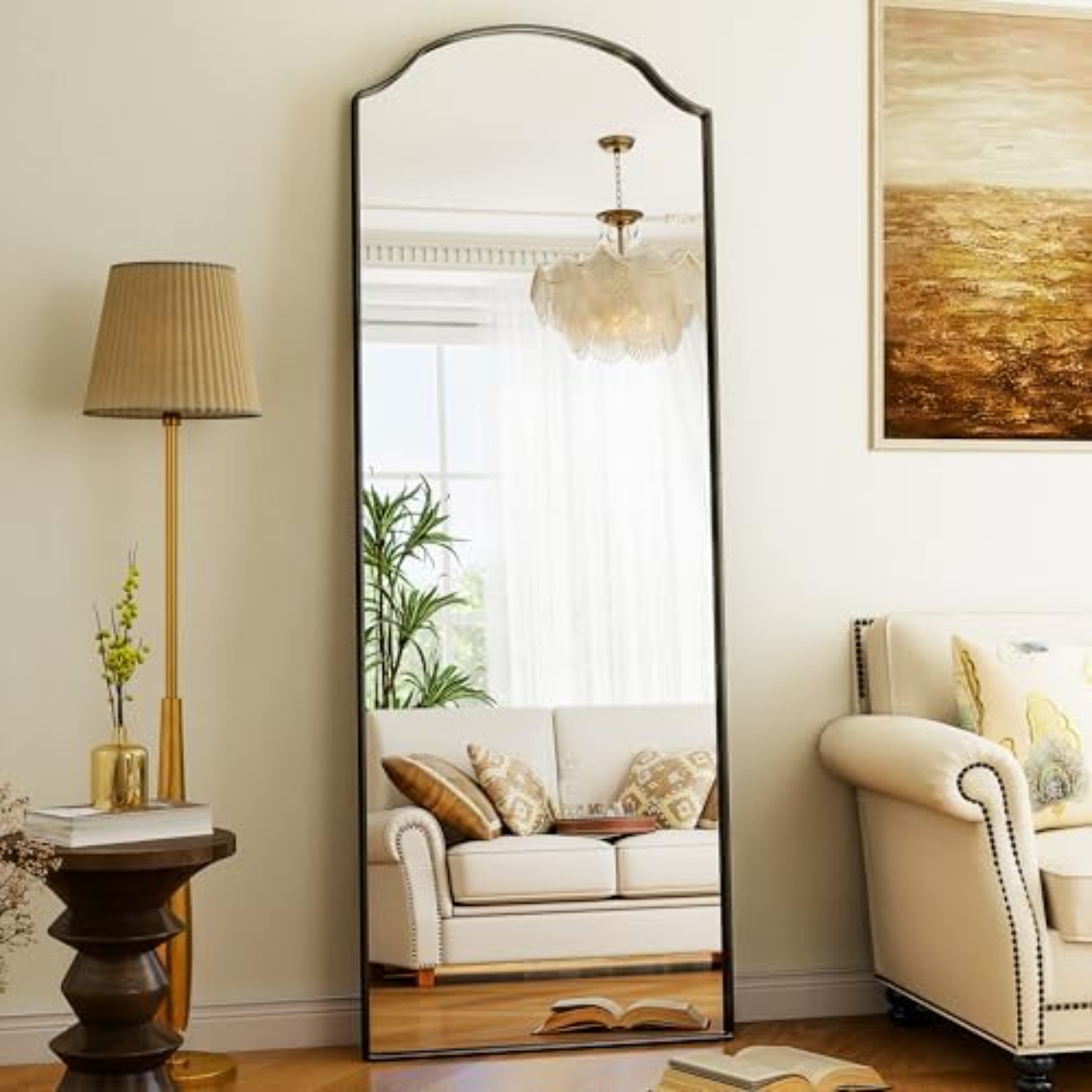 Arch Mirror Leaning - Arched Full Mirror with Unique Scalloped