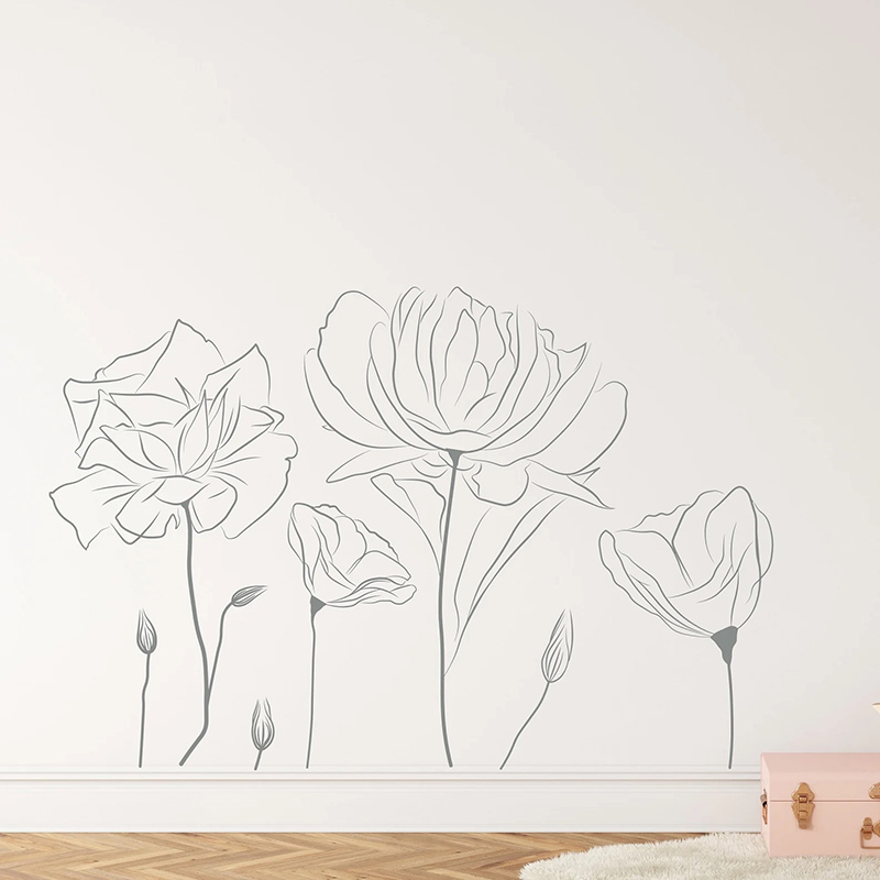Plant Poppy Flower Pattern Wal - Interior Design Quotes 评论和价格