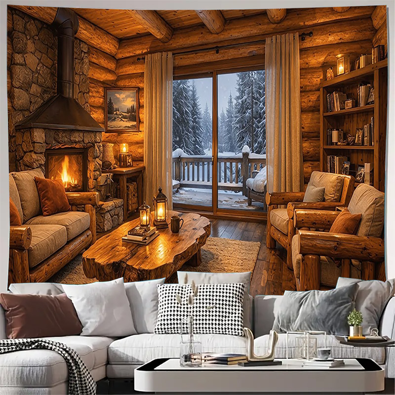 Cozy Wooden Cabin Fireplace In - Interior Design Home Decor 评论和价格