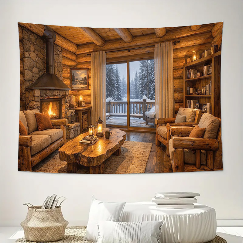 Cozy Wooden Cabin Fireplace In - Interior Design Home Decor 评论和价格