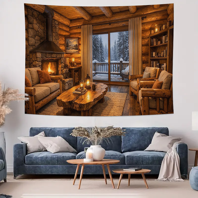 Cozy Wooden Cabin Fireplace In - Interior Design Home Decor 评论和价格