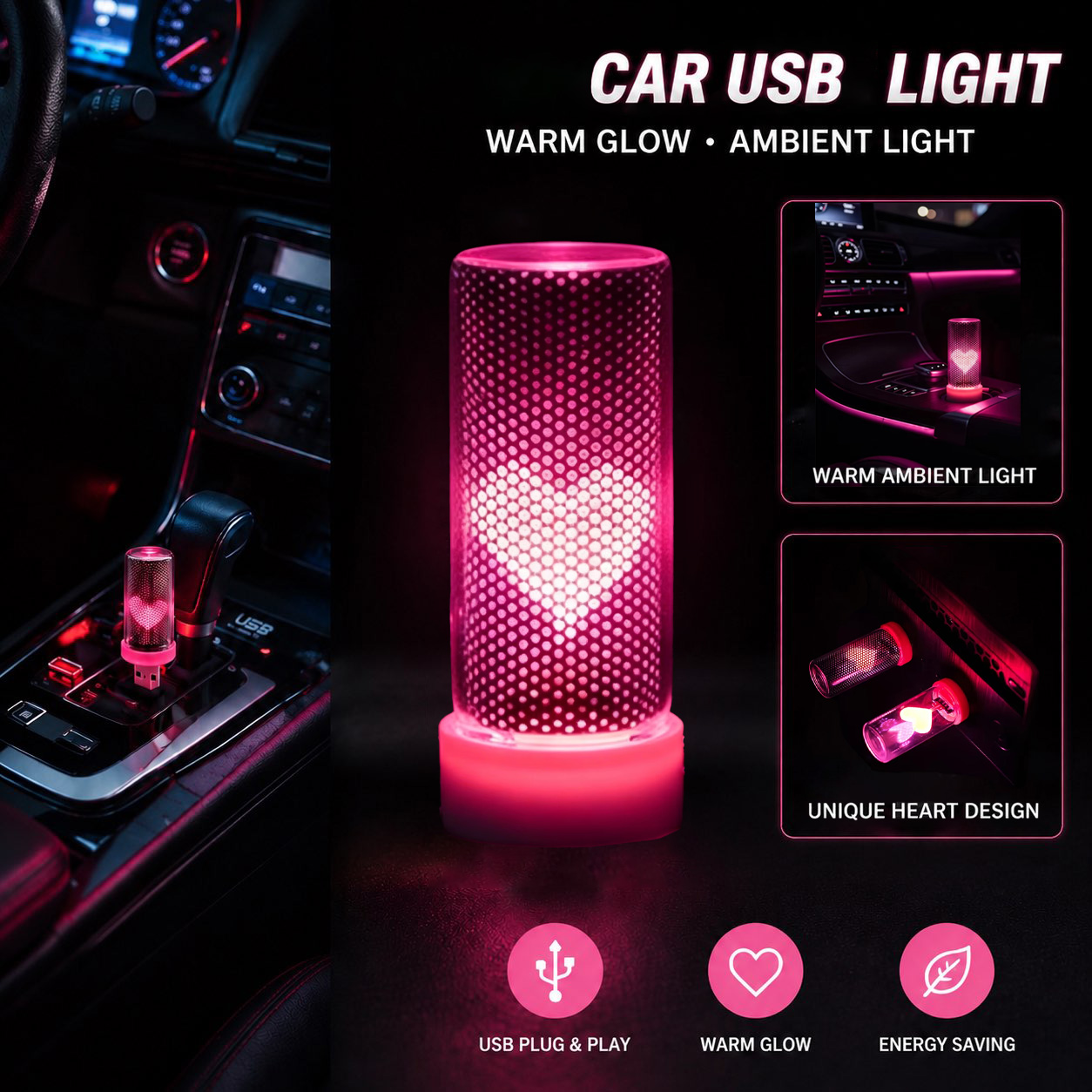 New USB Heart Car Ambient Mood - Interior Design Home Decor 评论和价格
